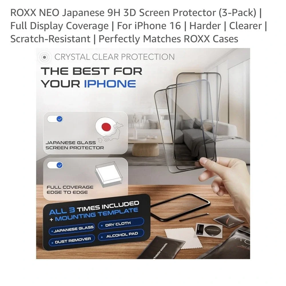 ROXX Neo‎ iPhone 16 Screen Protector 3 Pack. 3D Screen Protector.